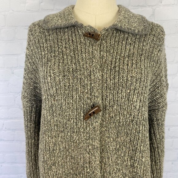 Vintage Y2K Cassini Wool Blend M Grey Chunky Knit Toggle Clasp Long Cardigan - Picture 4 of 10